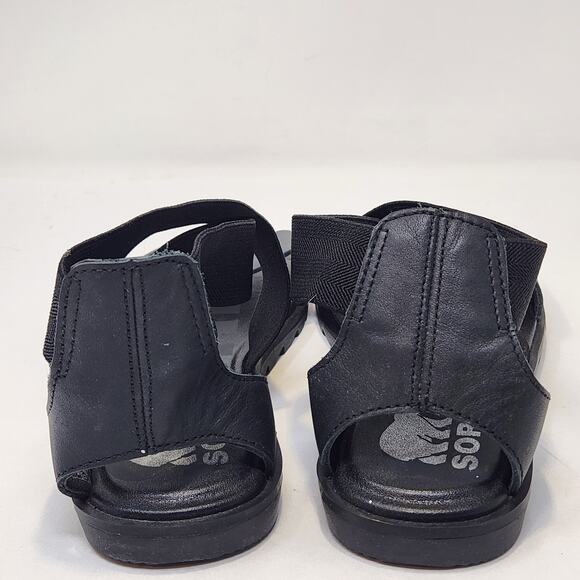 Sorel Women Ella Sandals Black Leather Size 6.5 Gladiator Stretch Straps Flats - Picture 6 of 8